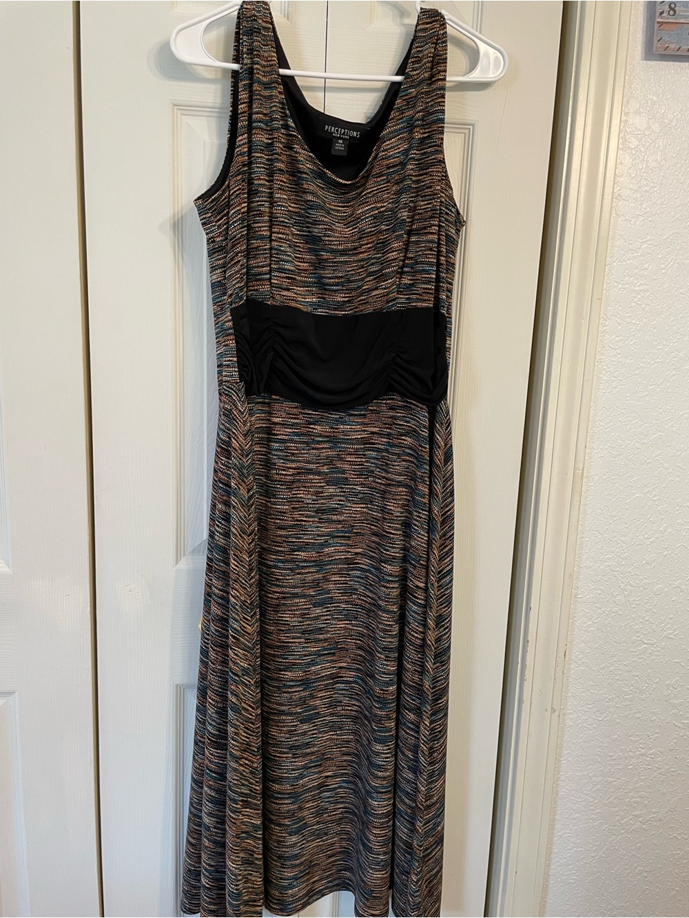 Perceptions Striped Multicolor Sleeveless Maxi Dress with Black Waist Panel